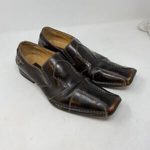 A Cellini Mens Dress Shoes 8M Brown Slip On Square Toe Patchwork Stitching Cross